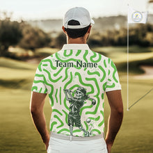 Load image into Gallery viewer, Personalized Funny Skeleton Mens Golf Polo Shirt Green Abstract Pattern Custom Golf Shirt For Team Name &amp; Name NHT618
