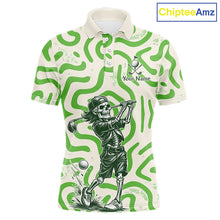 Load image into Gallery viewer, Personalized Funny Skeleton Mens Golf Polo Shirt Green Abstract Pattern Custom Golf Shirt For Team Name &amp; Name NHT618