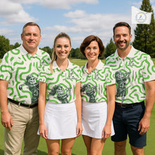 Load image into Gallery viewer, Personalized Funny Skeleton Mens Golf Polo Shirt Green Abstract Pattern Custom Golf Shirt For Team Name &amp; Name NHT618