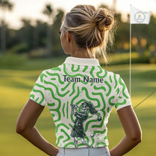 Load image into Gallery viewer, Personalized Funny Skeleton Womens Golf Polo Shirt Green Abstract Pattern Custom Golf Shirt For Team Name &amp; Name NHT618