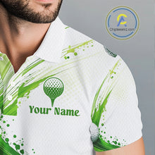 Load image into Gallery viewer, Custom Green Wave Mens Golf Polo Shirt With Ball Design Personalized Team Name &amp; Name Golf Shirt NHT623