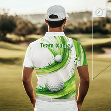 Load image into Gallery viewer, Custom Green Wave Mens Golf Polo Shirt With Ball Design Personalized Team Name &amp; Name Golf Shirt NHT623