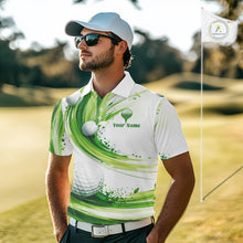 Load image into Gallery viewer, Custom Green Wave Mens Golf Polo Shirt With Ball Design Personalized Team Name &amp; Name Golf Shirt NHT623