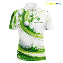 Load image into Gallery viewer, Custom Green Wave Mens Golf Polo Shirt With Ball Design Personalized Team Name &amp; Name Golf Shirt NHT623