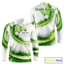 Load image into Gallery viewer, Custom Green Wave Mens Golf Polo Shirt With Ball Design Personalized Team Name &amp; Name Golf Shirt NHT623