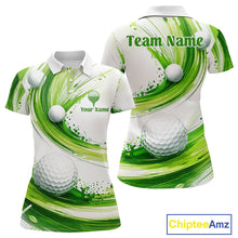 Load image into Gallery viewer, Custom Green Wave Womens Golf Polo Shirt With Ball Design Personalized Team Name &amp; Name Golf Shirt NHT623