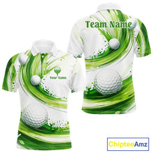 Load image into Gallery viewer, Custom Green Wave Mens Golf Polo Shirt With Ball Design Personalized Team Name &amp; Name Golf Shirt NHT623