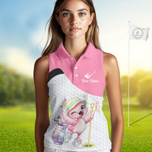 Load image into Gallery viewer, Pink Sleeveless Golf Polo Shirt Pink Flamingos Pattern Custom Name Team Flamingo Golf Polo Shirts NHT626