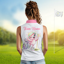 Load image into Gallery viewer, Pink Sleeveless Golf Polo Shirt Pink Flamingos Pattern Custom Name Team Flamingo Golf Polo Shirts NHT626