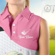 Load image into Gallery viewer, Pink Sleeveless Golf Polo Shirt Pink Flamingos Pattern Custom Name Team Flamingo Golf Polo Shirts NHT626
