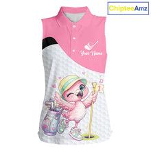 Load image into Gallery viewer, Pink Sleeveless Golf Polo Shirt Pink Flamingos Pattern Custom Name Team Flamingo Golf Polo Shirts NHT626