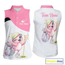Load image into Gallery viewer, Pink Sleeveless Golf Polo Shirt Pink Flamingos Pattern Custom Name Team Flamingo Golf Polo Shirts NHT626