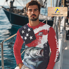 Load image into Gallery viewer, Personalized Striped Bass Fishing Jerseys, Custom American Flag Bass Fishing Shirts Long Sleeve NHT489