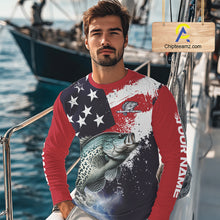 Load image into Gallery viewer, Personalized Crappie Fishing Jerseys, Custom American Flag Crappie Fishing Shirts Long Sleeve NHT491