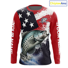 Load image into Gallery viewer, Personalized Crappie Fishing Jerseys, Custom American Flag Crappie Fishing Shirts Long Sleeve NHT491