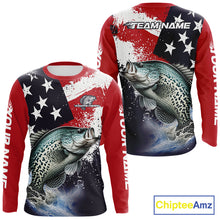 Load image into Gallery viewer, Personalized Crappie Fishing Jerseys, Custom American Flag Crappie Fishing Shirts Long Sleeve NHT491