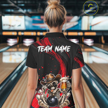 Load image into Gallery viewer, Person wearing a black bowling shirt with a skeleton design and 'Team Name' text in a bowling alley.