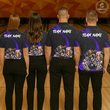Load image into Gallery viewer, Funny Skeleton Cowboy Women Bowling Shirt, Personalized Purple Color Beer Bowler Polo &amp; Quarter-Zip NHT1162