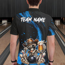 Load image into Gallery viewer, Funny Skeleton Cowboy Bowling Shirt, Personalized Blue Color Beer Bowler Polo &amp; Quarter-Zip NHT1163