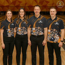 Load image into Gallery viewer, Funny Skeleton Cowboy Women Bowling Shirt, Personalized Yellow Color Beer Bowler Polo &amp; Quarter-Zip NHT1164