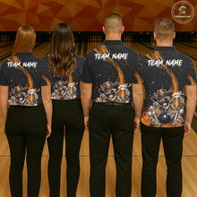 Load image into Gallery viewer, Funny Skeleton Cowboy Women Bowling Shirt, Personalized Yellow Color Beer Bowler Polo &amp; Quarter-Zip NHT1164