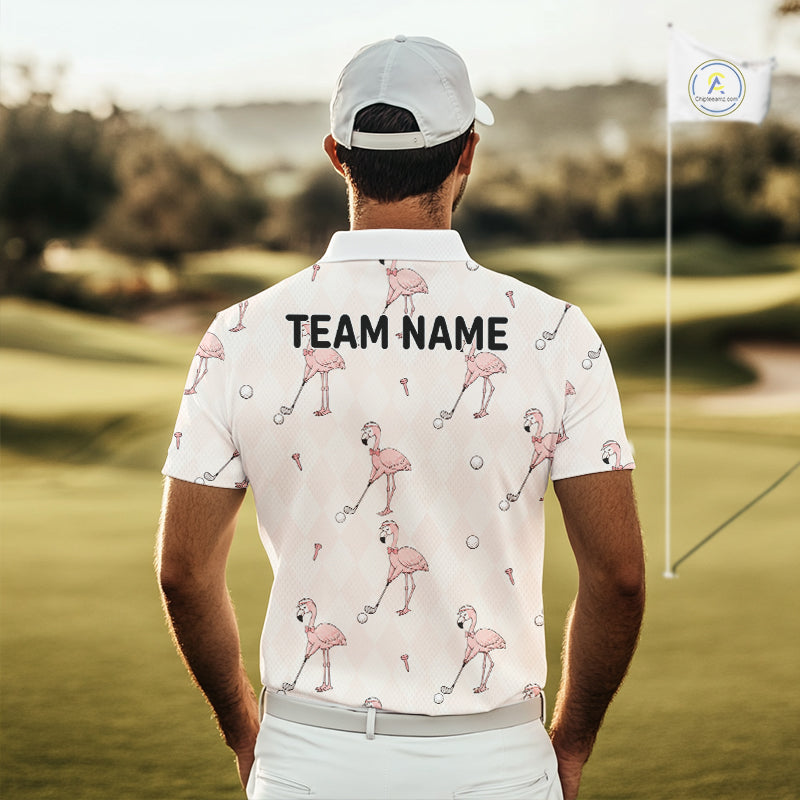 Personalized Argyle Funny Flamingo Pattern Polo Shirt - Custom Golf Team Gift