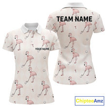 Load image into Gallery viewer, Personalized Argyle Funny Flamingo Pattern Womens Golf Polo Shirt - Custom Golf Team Gift