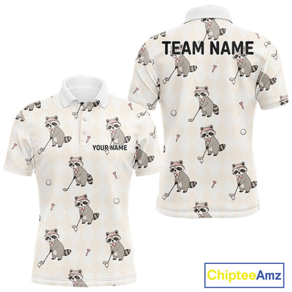 Personalized Funny Argyle Raccoon Pattern Polo Shirt - Custom Golf Team Gift