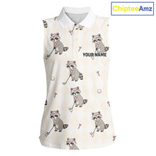 Load image into Gallery viewer, Personalized Funny Argyle Raccoon Pattern Womens Sleeveless Golf Polo Shirt - Custom Golf Team Gift