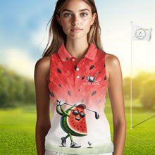 Load image into Gallery viewer, Person wearing a red sleeveless shirt with a watermelon design on a golf course