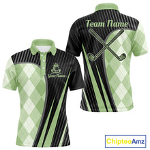 Load image into Gallery viewer, Mens Golf Polo Shirt Green Black Argyle Plaid Golf Pattern Custom,  Mens Shirt Golf Tops NHT667