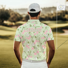 Load image into Gallery viewer, Floral Golf Polo Shirt Personalized Gingham Golf Shirt Custom Name Cute Golf Outfit For Mens Golf Gift NHT688