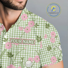 Load image into Gallery viewer, Floral Golf Polo Shirt Personalized Gingham Golf Shirt Custom Name Cute Golf Outfit For Mens Golf Gift NHT688