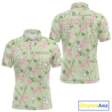 Load image into Gallery viewer, Floral Golf Polo Shirt Personalized Gingham Golf Shirt Custom Name Cute Golf Outfit For Mens Golf Gift NHT688