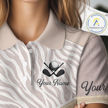 Load image into Gallery viewer, Custom Women's Golf Polo Shirt, Personalized Team Name Golf Jersey, Elegant Beige Zebra And Stars Pattern NHT694