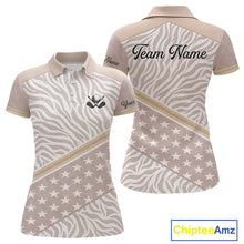 Load image into Gallery viewer, Custom Women's Golf Polo Shirt, Personalized Team Name Golf Jersey, Elegant Beige Zebra And Stars Pattern NHT694