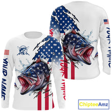 Load image into Gallery viewer, Bass Fishing Shirts Long Sleeve With American Flag – USA Patriotic Angler Performance Shirt