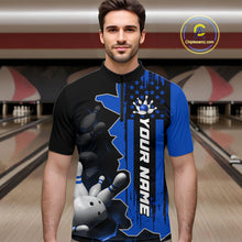Load image into Gallery viewer, Men's Custom Bowling Tournament Polo Shirt &amp; 1/4 Zip – Personalized Team Bowling Jersey| Blue NHT1196