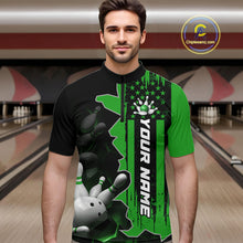 Load image into Gallery viewer, Men's Custom Bowling Tournament Polo Shirt &amp; 1/4 Zip – Personalized Team Bowling Jersey| Green NHT1197