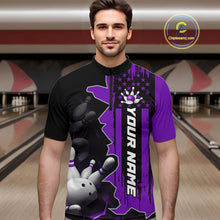 Load image into Gallery viewer, Men's Custom Bowling Tournament Polo Shirt &amp; 1/4 Zip – Personalized Team Bowling Jersey| Purple NHT1198