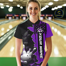 Load image into Gallery viewer, Women's Custom Bowling Tournament Polo Shirt &amp; 1/4 Zip – Personalized Team Bowling Jersey| Purple NHT1198