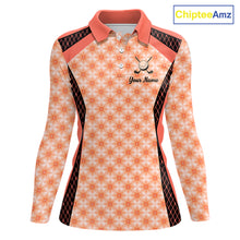 Load image into Gallery viewer, Custom Womens Coral Golf Polo, Personalized Geometric Pattern Golf Shirt With Name, Pink Golf Jersey NHT701