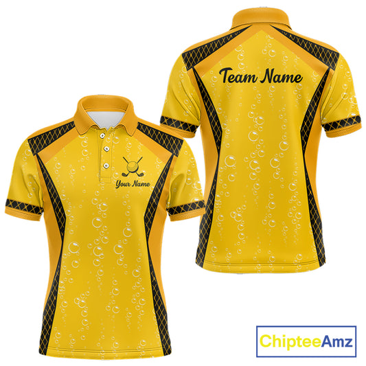 Custom Mens Beer Bubbles Golf Polo Shirt, Personalized Yellow Beer Themed Golf Jersey With Name, Gift For Golfer NHT703