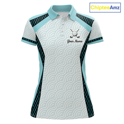 Personalized Aqua Sea Wave Golf Shirt With Name, Elegant Women's Sportswear, Stylish Womens Golf Jersey NHT704