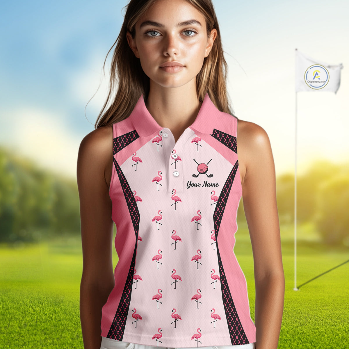 Custom Womens Sleeveless Flamingo Golf Polo, Personalized Pink Flamingo Golf Shirt With Name, Gift For Golfer NHT705