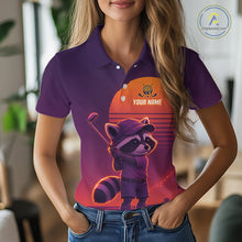 Load image into Gallery viewer, Personalized Raccoon Golf Shirt - Retro Sunset Womens Golf Polo Shirt NHT1036