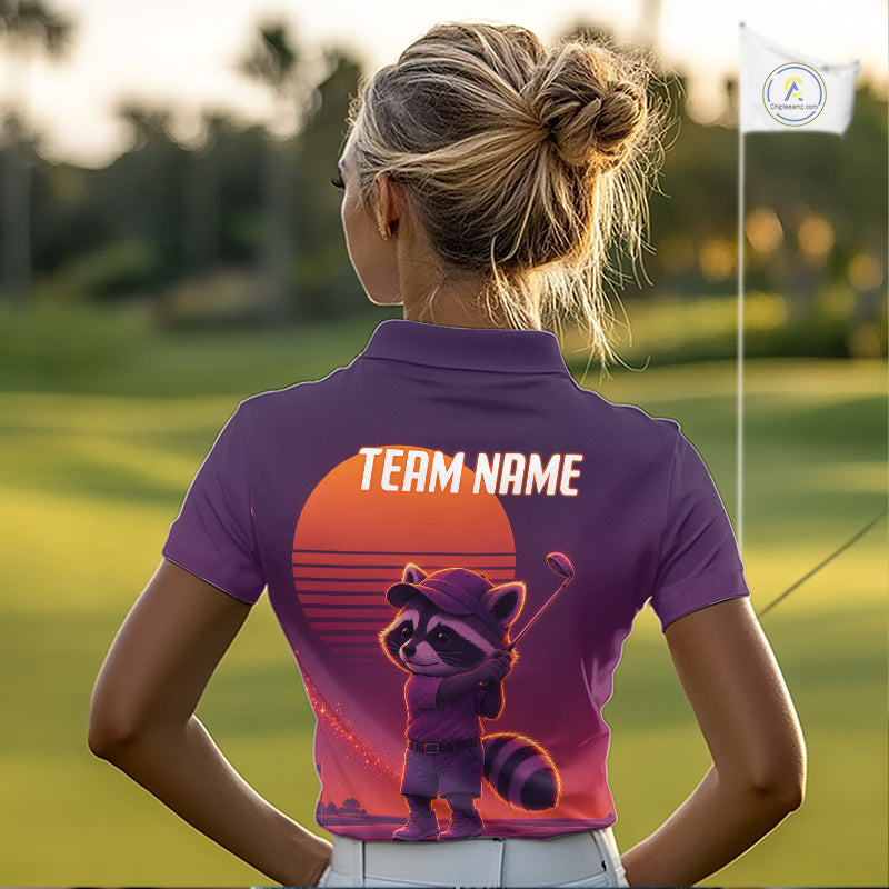 Personalized Raccoon Golf Shirt - Retro Sunset Womens Golf Polo Shirt NHT1036