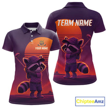 Load image into Gallery viewer, Personalized Raccoon Golf Shirt - Retro Sunset Womens Golf Polo Shirt