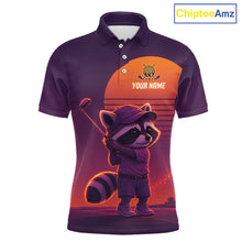 Load image into Gallery viewer, Personalized Raccoon Golf Shirt - Retro Sunset Golf Polo Shirt For Men