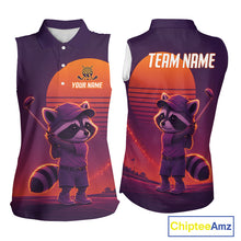 Load image into Gallery viewer, Personalized Raccoon Golf Shirt - Retro Sunset Womens Sleeveless Golf Polo Shirt 